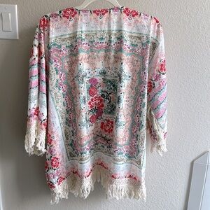 Light weight silky polyester floral kimono OS
